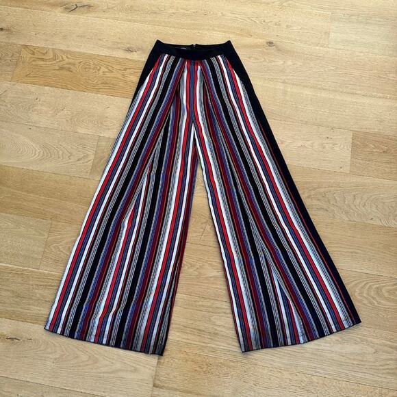 Misha Nonoo - Wide Leg High Waist Striped Pants in Red Black Blue and White